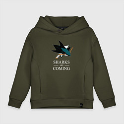 Толстовка оверсайз детская Sharks are coming, Сан-Хосе Шаркс San Jose Sharks, цвет: хаки