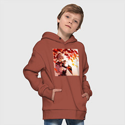 Толстовка оверсайз детская Каэдэхара Кадзуха с котенком Геншин Импакт, цвет: кирпичный — фото 2