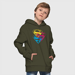Толстовка оверсайз детская Лого Супермена, цвет: хаки — фото 2