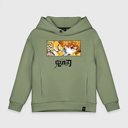 Толстовка оверсайз детская Клинок, рассекающий демонов Зеницу лого, цвет: авокадо