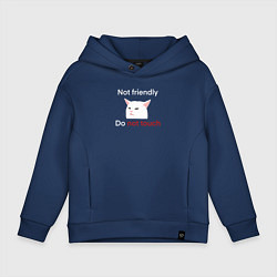 Толстовка оверсайз детская Not friendly, do not touch, текст с мемным котом, цвет: тёмно-синий