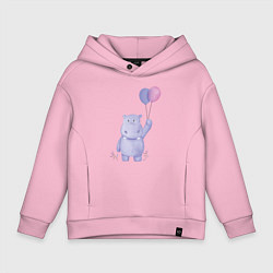 Толстовка оверсайз детская Милый Бегемотик С Воздушными Шариками, цвет: светло-розовый