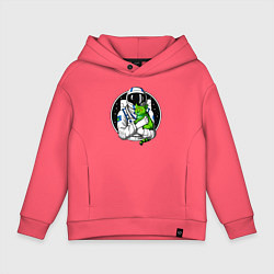 Толстовка оверсайз детская Космонавт с инопланетным котом, цвет: коралловый