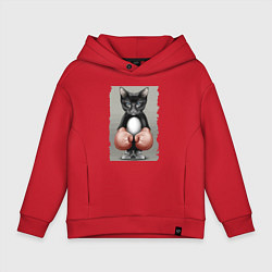 Толстовка оверсайз детская Крутой котяра в боксёрских перчатках Cool cat in b, цвет: красный