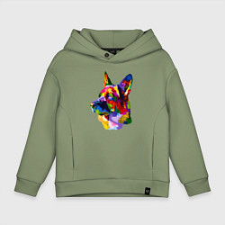 Толстовка оверсайз детская Немецкие овчарки красочная голова, цвет: авокадо