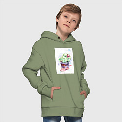 Толстовка оверсайз детская Монстр Капкейк, цвет: авокадо — фото 2