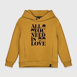 Толстовка оверсайз детская ALL YOU NEED IS LOVE THE BEATLES, цвет: горчичный