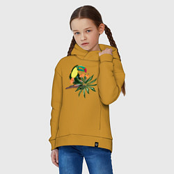 Толстовка оверсайз детская Птица тукан с цветами и листьями, цвет: горчичный — фото 2