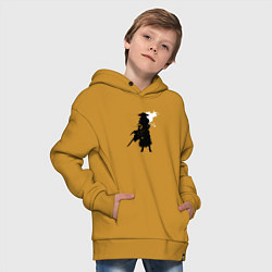 Толстовка оверсайз детская Самурай и белая луна, цвет: горчичный — фото 2