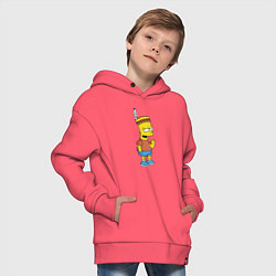 Толстовка оверсайз детская Барт Симпсон - индеец, цвет: коралловый — фото 2