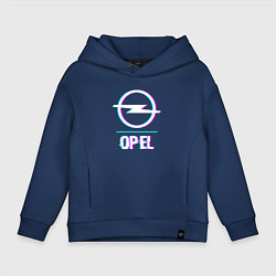 Толстовка оверсайз детская Значок Opel в стиле glitch, цвет: тёмно-синий