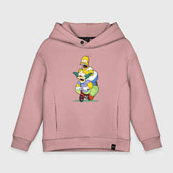 Толстовка оверсайз детская Гомер Симпсон и Клоун Красти едут на детском велос, цвет: пыльно-розовый
