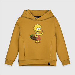 Толстовка оверсайз детская Lisa Simpson с гусеницей на даче, цвет: горчичный