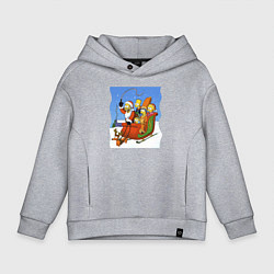 Толстовка оверсайз детская Новогодняя семейка Симпсонов в санях запряженных с, цвет: меланж