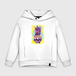 Толстовка оверсайз детская Череп-ананас в тёмных очках - лето, цвет: белый