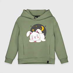 Толстовка оверсайз детская Спящий Зайка, цвет: авокадо