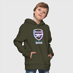 Толстовка оверсайз детская Arsenal FC в стиле glitch, цвет: хаки — фото 2