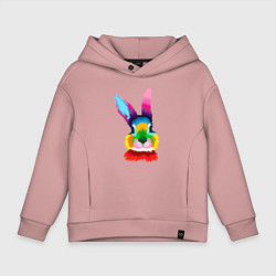 Толстовка оверсайз детская Радужный кролик, цвет: пыльно-розовый