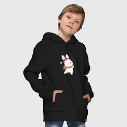 Толстовка оверсайз детская Кролик в шапке и шарфе арт, цвет: черный — фото 2