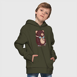 Толстовка оверсайз детская Walking bear, цвет: хаки — фото 2