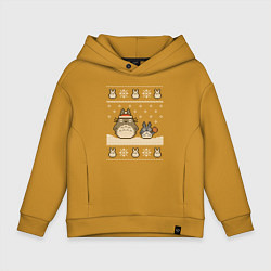 Толстовка оверсайз детская Новогодние тоторики - ugly sweater, цвет: горчичный
