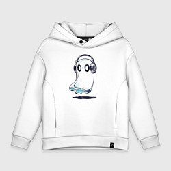 Толстовка оверсайз детская Прикольный призрак в наушниках, цвет: белый