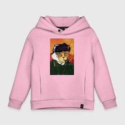 Толстовка оверсайз детская Кот Ван Гога портрет с отрезанным ухом - пародия, цвет: светло-розовый