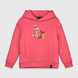Детское худи оверсайз Новогодний зайчик с подарком