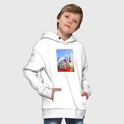 Толстовка оверсайз детская Юрий Гагарин на космодроме, цвет: белый — фото 2