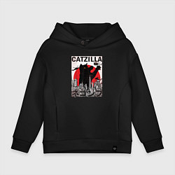 Толстовка оверсайз детская Catzilla in Tokyo мем, цвет: черный