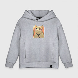 Толстовка оверсайз детская Cat smiling meme art, цвет: меланж