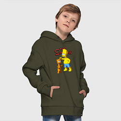 Толстовка оверсайз детская Барт Симпсон и Снежок - нейросеть - мультфильм, цвет: хаки — фото 2