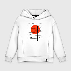 Толстовка оверсайз детская Птицы на проводах и солнце, цвет: белый