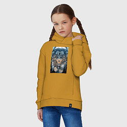 Толстовка оверсайз детская Девушка волчица, цвет: горчичный — фото 2
