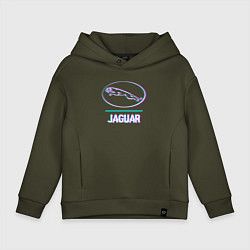Толстовка оверсайз детская Значок Jaguar в стиле glitch, цвет: хаки