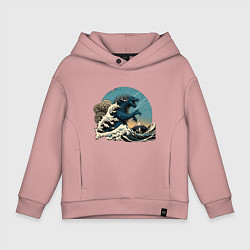 Детское худи оверсайз Годзилла в Большой волне у Канагавы