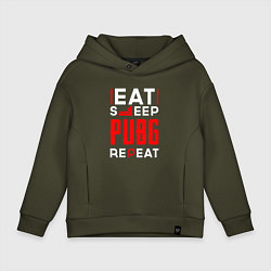 Толстовка оверсайз детская Надпись eat sleep PUBG repeat, цвет: хаки