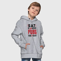 Толстовка оверсайз детская Надпись: eat sleep PUBG repeat, цвет: меланж — фото 2
