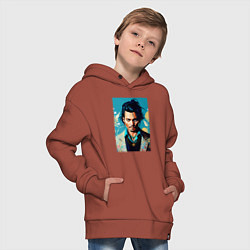 Толстовка оверсайз детская Джонни Депп - суровый взгляд, цвет: кирпичный — фото 2