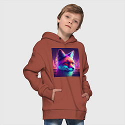 Толстовка оверсайз детская Неоновая лисица, цвет: кирпичный — фото 2