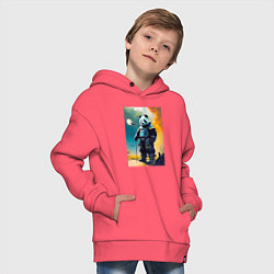 Толстовка оверсайз детская Cool panda - cyberpunk - neural network, цвет: коралловый — фото 2