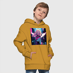 Толстовка оверсайз детская Милая девочка ангел со светлыми волосами и неоновы, цвет: горчичный — фото 2