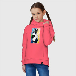 Толстовка оверсайз детская Модный чёрный кот-джентльмен - мем, цвет: коралловый — фото 2