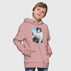 Толстовка оверсайз детская Anime girl in town, цвет: пыльно-розовый — фото 2