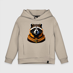 Толстовка оверсайз детская Енот с ожерельем, цвет: миндальный