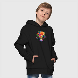 Толстовка оверсайз детская Череп с цветами в мексиканском стиле, цвет: черный — фото 2