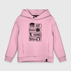 Толстовка оверсайз детская Eat sleep fishing repeat, цвет: светло-розовый