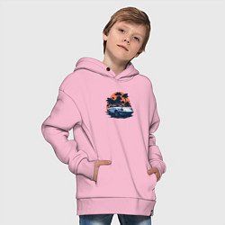 Толстовка оверсайз детская Порше, пальмы и закат, цвет: светло-розовый — фото 2