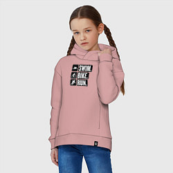Толстовка оверсайз детская Swim bike run, цвет: пыльно-розовый — фото 2