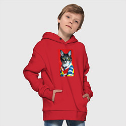 Толстовка оверсайз детская Кисуля в модном полувере - поп-арт, цвет: красный — фото 2